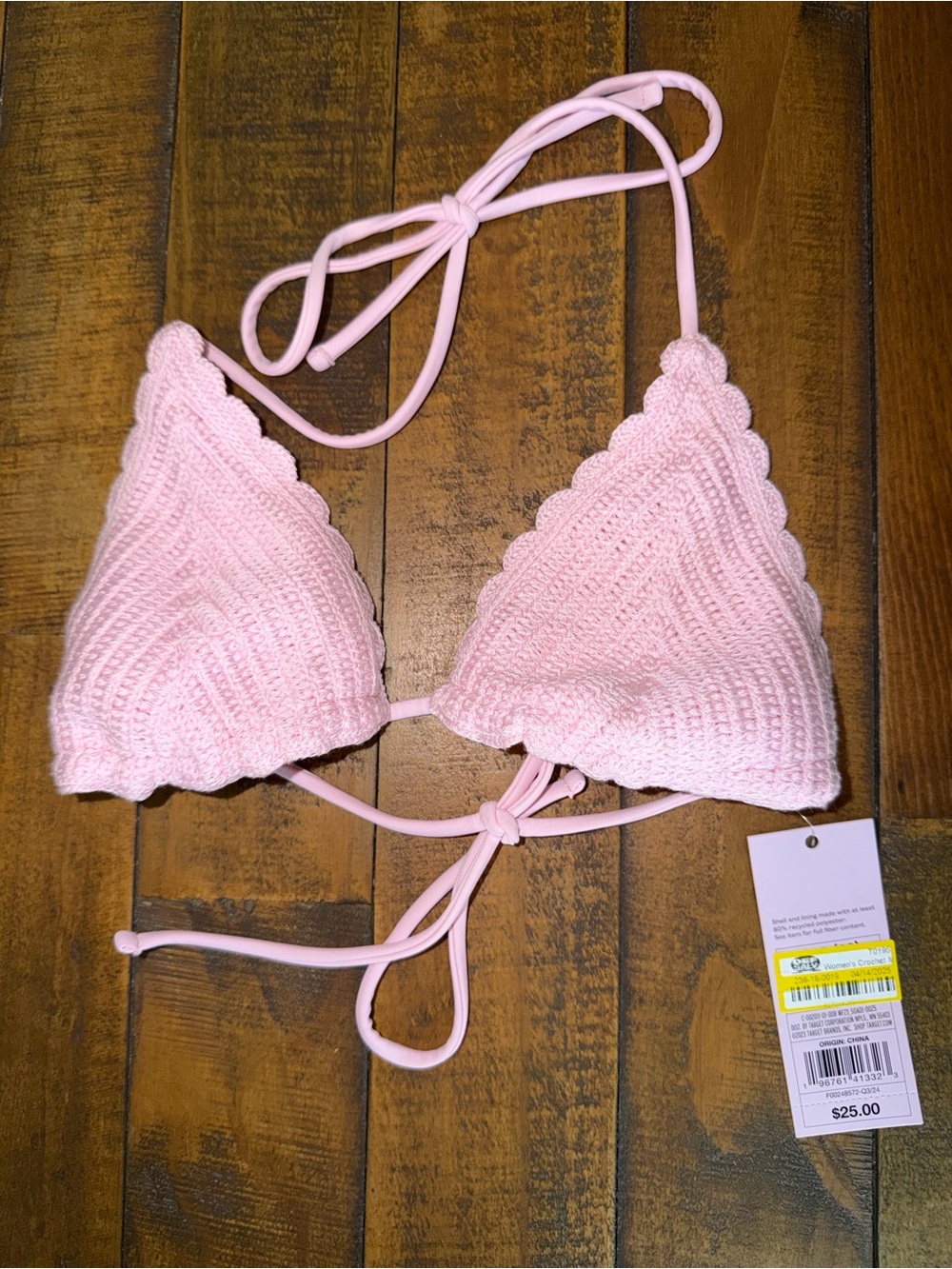 Target Pink Crochet Triangle Bikini Top